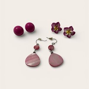 Pink Earring Collection – 3 Pairs